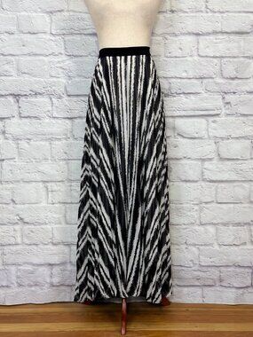 Ann Taylor Black & White Striped Pleated Maxi Skirt